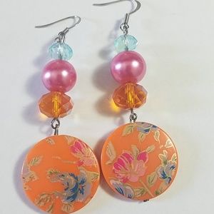 Handmade Orange Acrylic Beaded Crystal Earrings